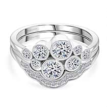 Set of 2 - Luxuriant Lab Grown Diamond (SI-GH) Ring in Rhodium Overlay Sterling Silver 1.00 Ct, Silver Wt. 5.10 Gms.