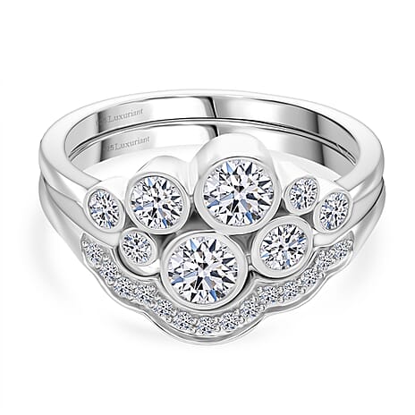 Set of 2 - Luxuriant Lab Grown Diamond (SI-GH) Ring in Rhodium Overlay Sterling Silver 1.00 Ct, Silver Wt. 5.10 Gms.