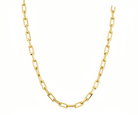 9K Yellow Gold Rectagular Link Necklace  (Size 20) with Clasp, Gold Wt. 19.02 Gms.