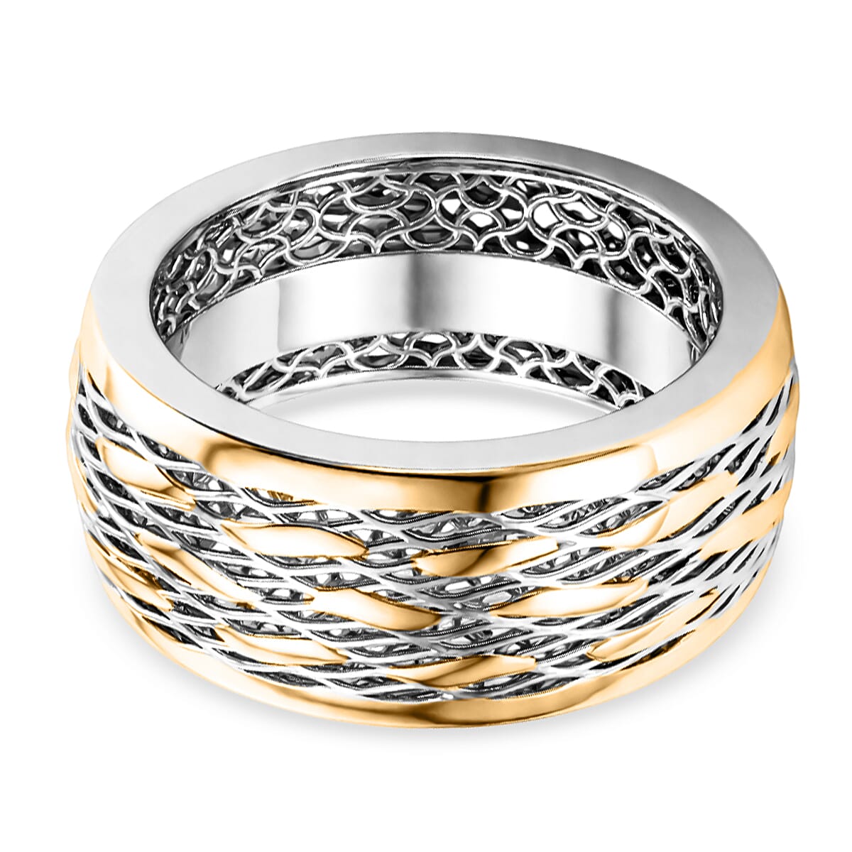 Designer Inspired- Two Tone Plated Sterling Silver Filigree Ring