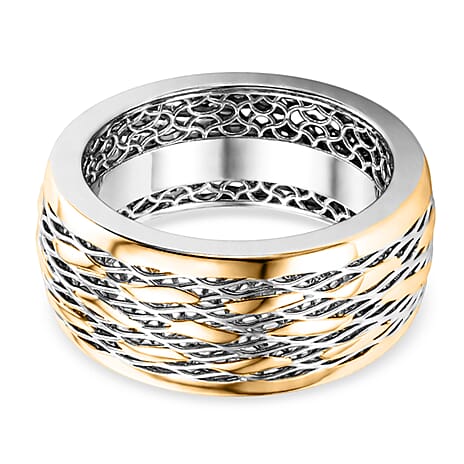 Designer Inspired- Two Tone Plated Sterling Silver Filigree Ring
