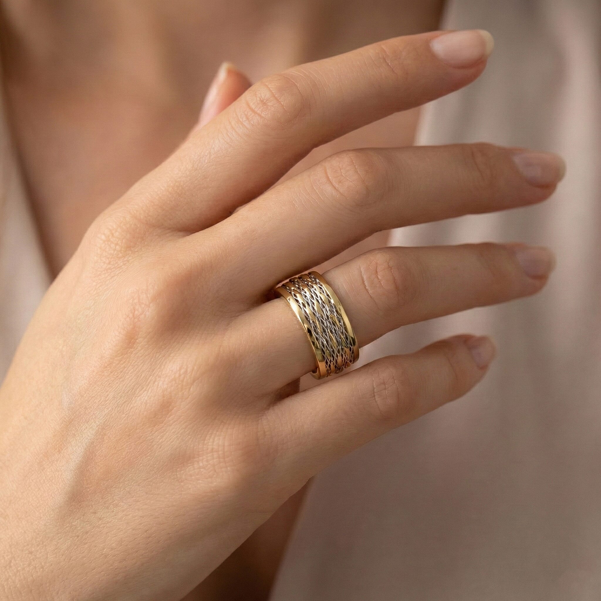 Designer Inspired- Two Tone Plated Sterling Silver Filigree Ring