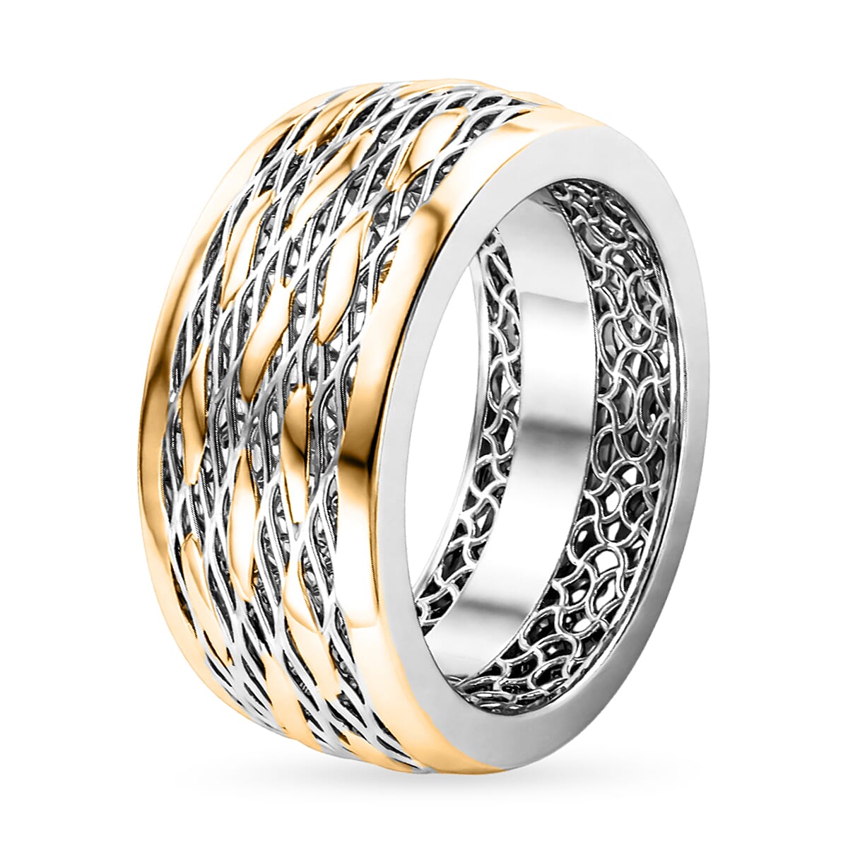 Designer Inspired- Two Tone Plated Sterling Silver Filigree Ring
