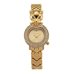 LOWEST EVER-MAJESTY Japan Movement 3ATM Crystal Studded Leopard Design Watch - Gold