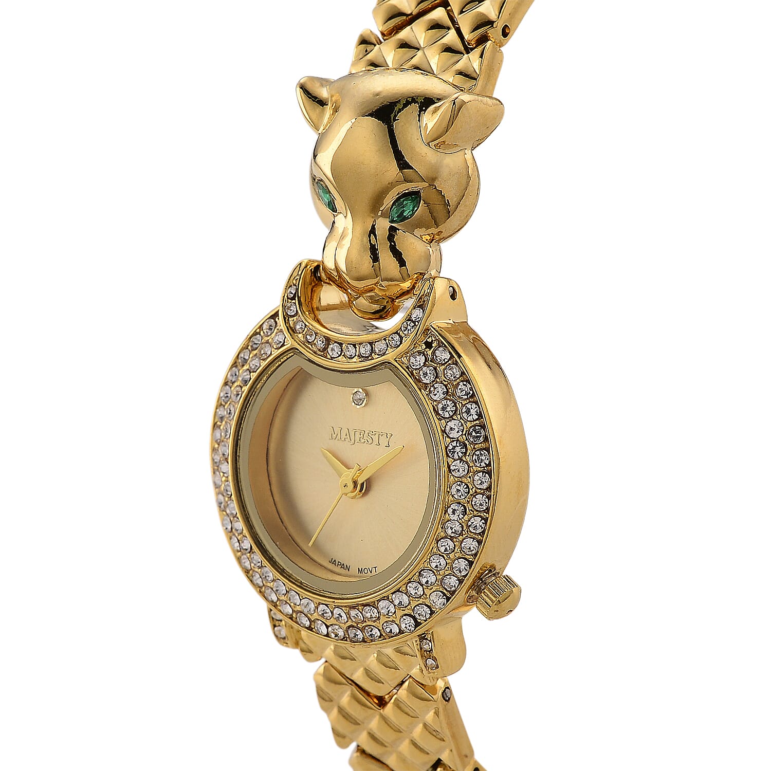 LOWEST EVER-MAJESTY Japan Movement 3ATM Crystal Studded Leopard Design Watch - Gold