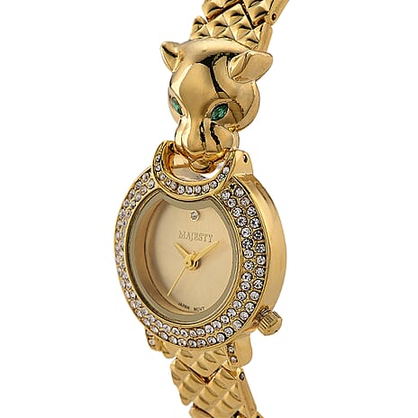 LOWEST EVER-MAJESTY Japan Movement 3ATM Crystal Studded Leopard Design Watch - Gold