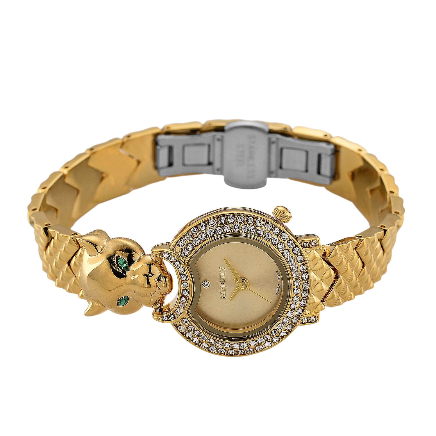 LOWEST EVER-MAJESTY Japan Movement 3ATM Crystal Studded Leopard Design Watch - Gold
