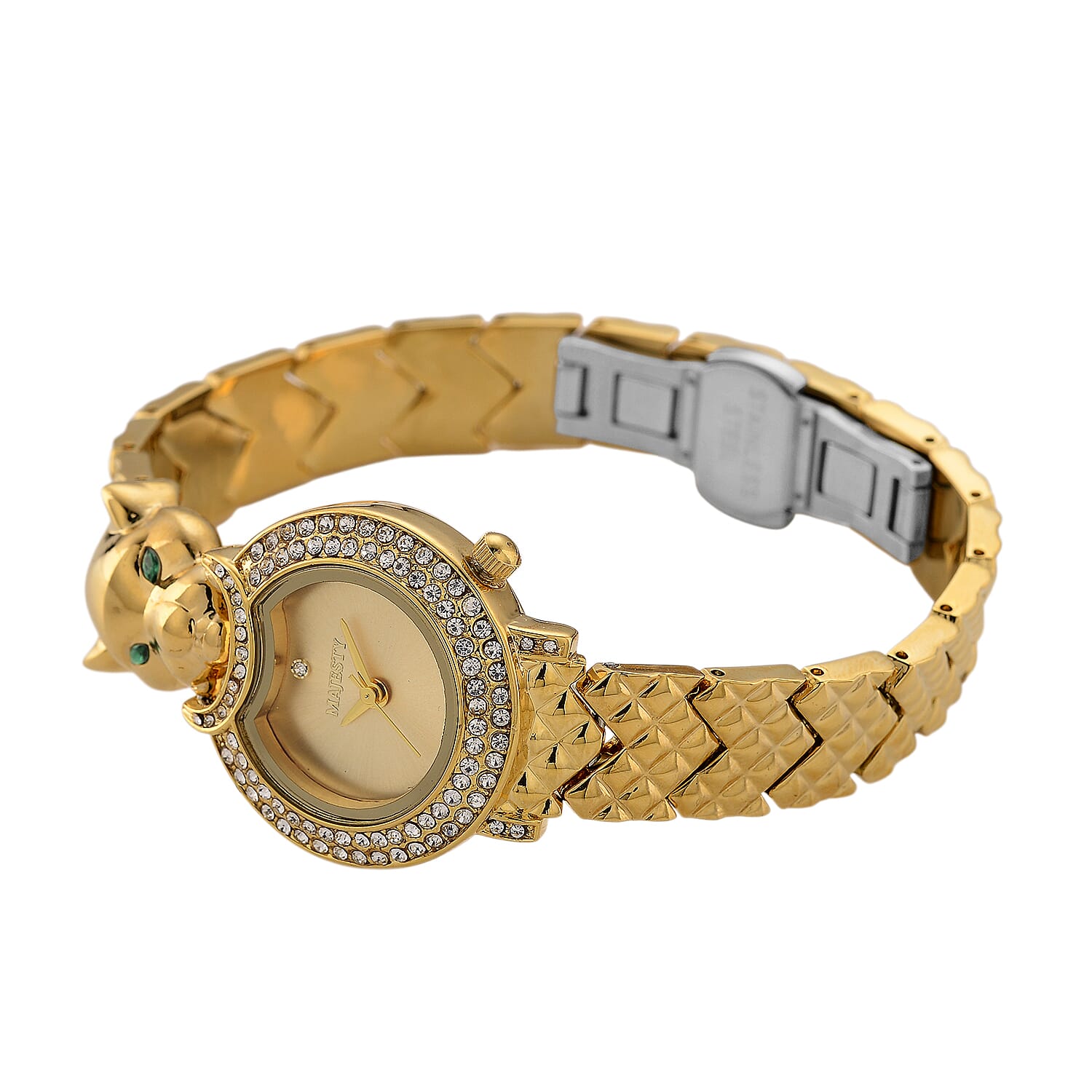 LOWEST EVER-MAJESTY Japan Movement 3ATM Crystal Studded Leopard Design Watch - Gold