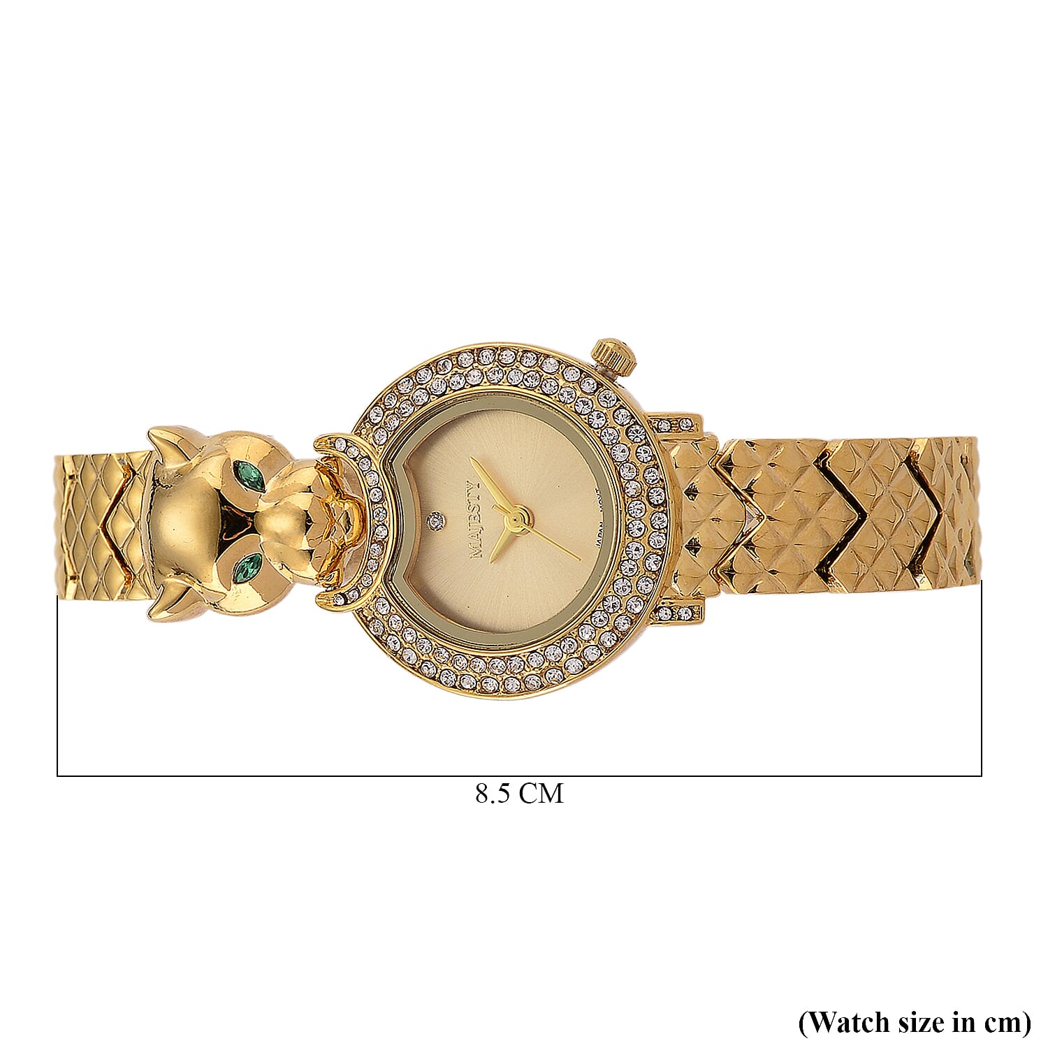 LOWEST EVER-MAJESTY Japan Movement 3ATM Crystal Studded Leopard Design Watch - Gold