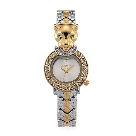 MAJESTY Japan Movement 3ATM Crystal Studded Leopard Design  Watch - Two Tone