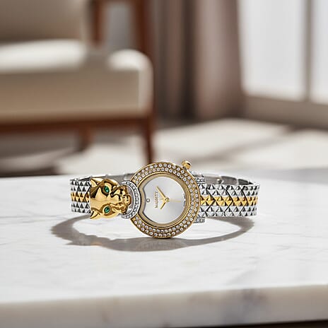 MAJESTY Japan Movement 3ATM Crystal Studded Leopard Design  Watch - Two Tone