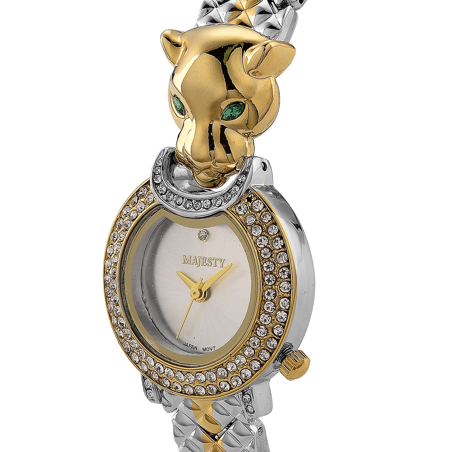 MAJESTY Japan Movement 3ATM Crystal Studded Leopard Design  Watch - Two Tone