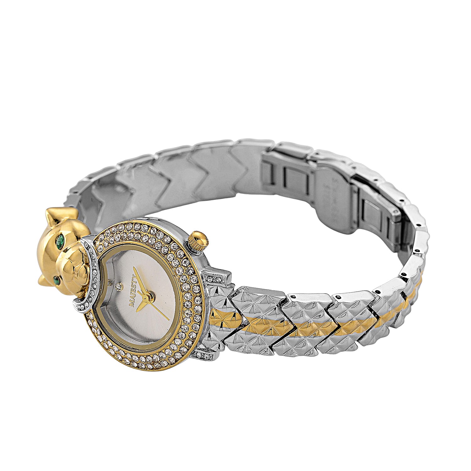 MAJESTY Japan Movement 3ATM Crystal Studded Leopard Design  Watch - Two Tone