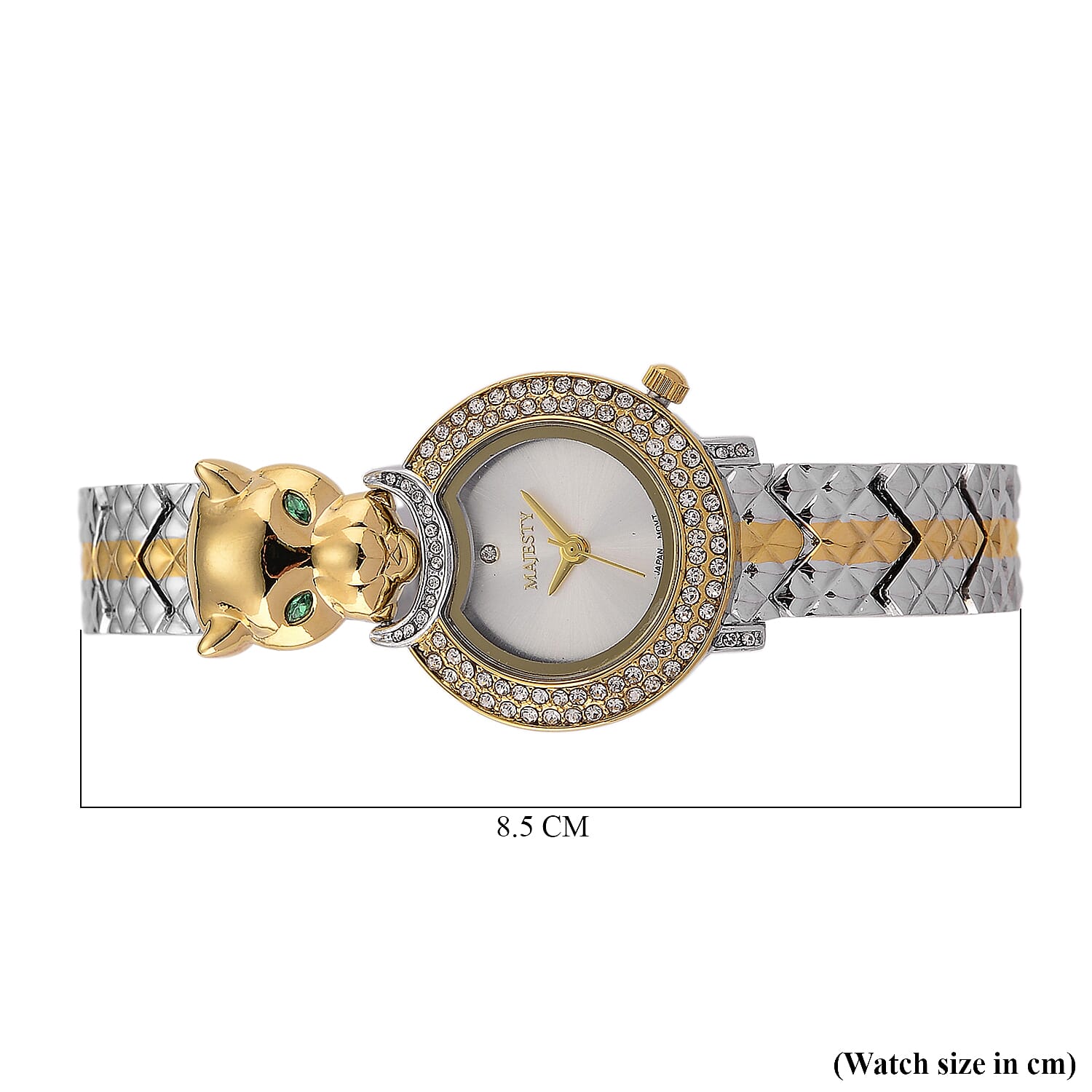 MAJESTY Japan Movement 3ATM Crystal Studded Leopard Design  Watch - Two Tone