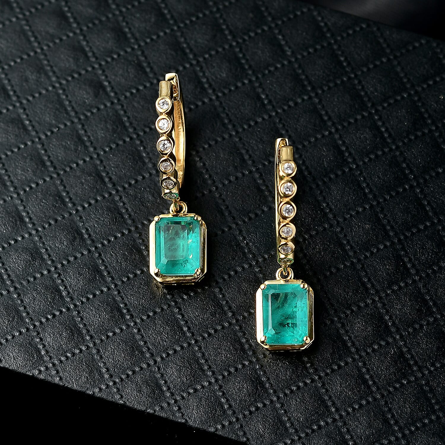 D'Joy, Emeraldine Triplet Quartz , White Zircon Full Hoop Earring  Sterling Silver 4.12 ct  4.122  Ct.