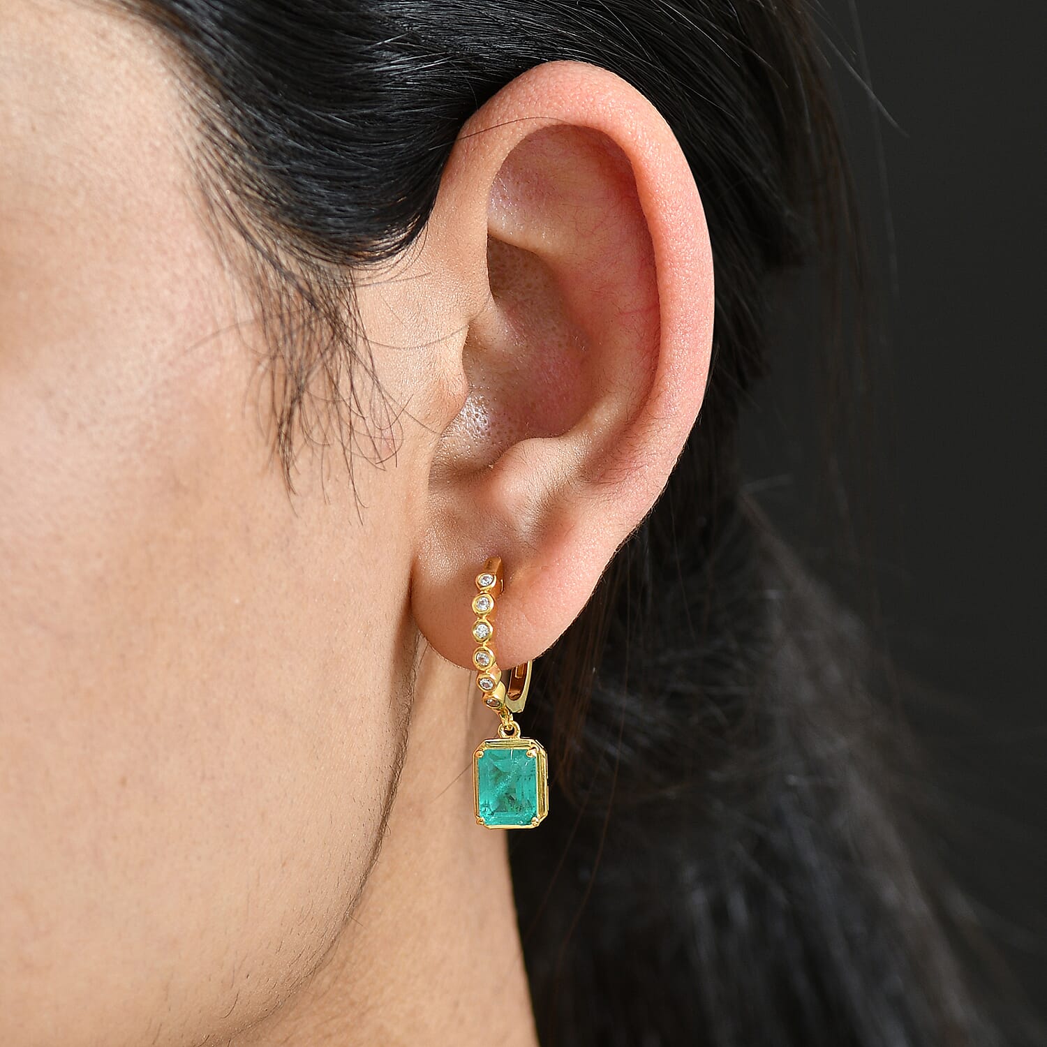 D'Joy, Emeraldine Triplet Quartz , White Zircon Full Hoop Earring  Sterling Silver 4.12 ct  4.122  Ct.