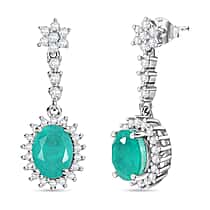 D'Joy Emeraldine Triplet Quartz & White Zircon Dangling Earring in Platinum Overlay Sterling Silver 4.10 Ct.