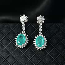 D'Joy Emeraldine Triplet Quartz & White Zircon Dangling Earring in Platinum Overlay Sterling Silver 4.10 Ct.