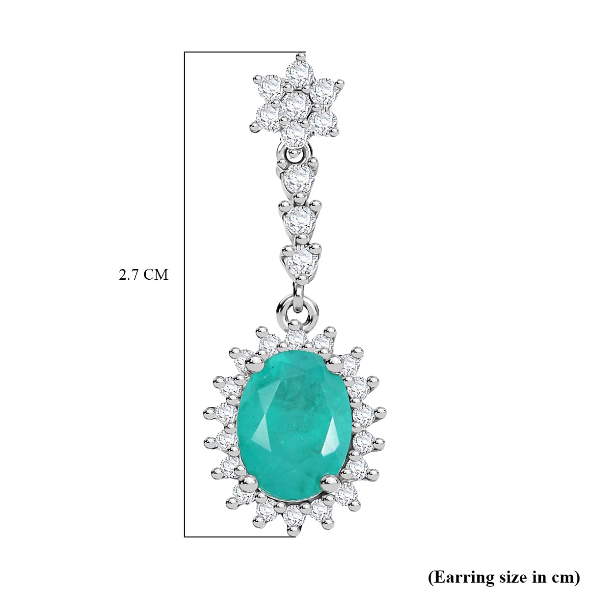 D'Joy, Emeraldine Triplet Quartz , White Zircon Dangling Earring in Platinum Overlay Sterling Silver 4.10 ct  4.104  Ct.
