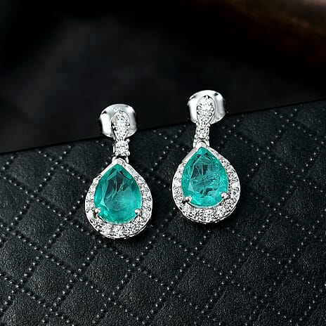 D'Joy Emeraldine Triplet Quartz & White Zircon Earring in Platinum Overlay Sterling Silver 4.79 Ct.