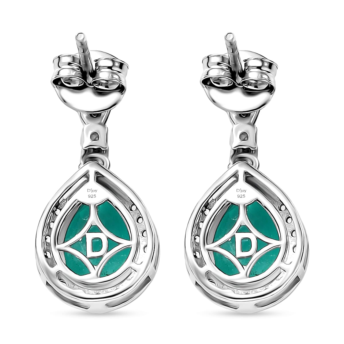 D'Joy, Emeraldine Triplet Quartz , White Zircon Main Stone With Surrounding Stone Earring in Platinum Overlay Sterling Silver 4.79 ct  4.790  Ct.