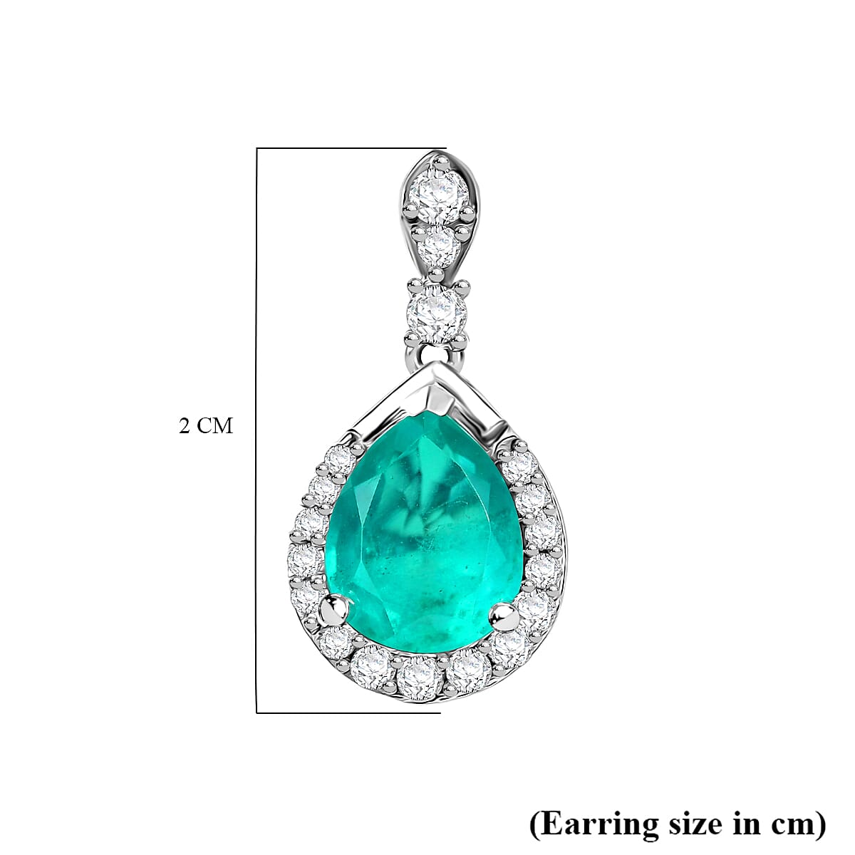 D'Joy, Emeraldine Triplet Quartz , White Zircon Main Stone With Surrounding Stone Earring in Platinum Overlay Sterling Silver 4.79 ct  4.790  Ct.