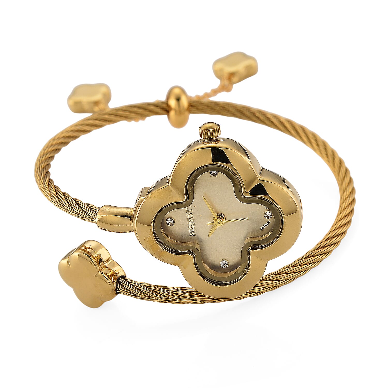 MAJESTY Japan Movement 3ATM Clover Design Sunshine dial Watch - Gold Tone