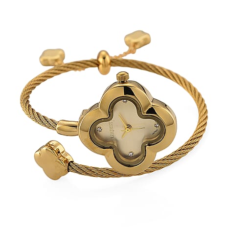 MAJESTY Japan Movement 3ATM Clover Design Sunshine dial Watch - Gold Tone