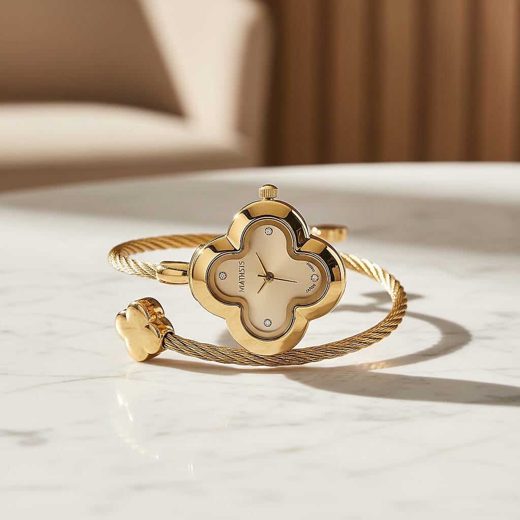 MAJESTY Japan Movement 3ATM Clover Design Sunshine dial Watch - Gold Tone