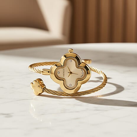 MAJESTY Japan Movement 3ATM Clover Design Sunshine dial Watch - Gold Tone