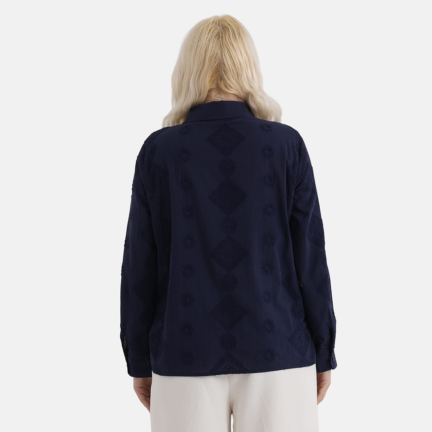La Marey 100% Cotton Embroidered Shirt (Size 8 to 10) - Navy Blue