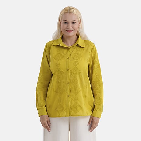 La Marey 100% Cotton Embroidered Shirt (Size 8 to 10) - Yellow