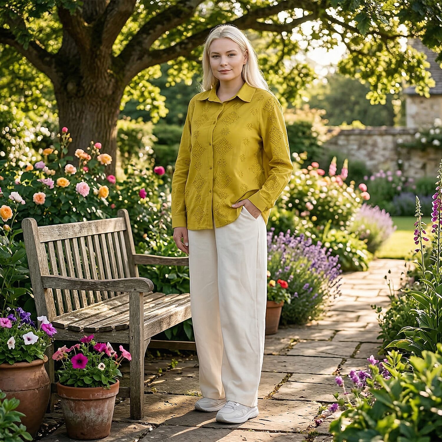 La Marey 100% Cotton Embroidered Shirt (Size 8 to 10) - Yellow