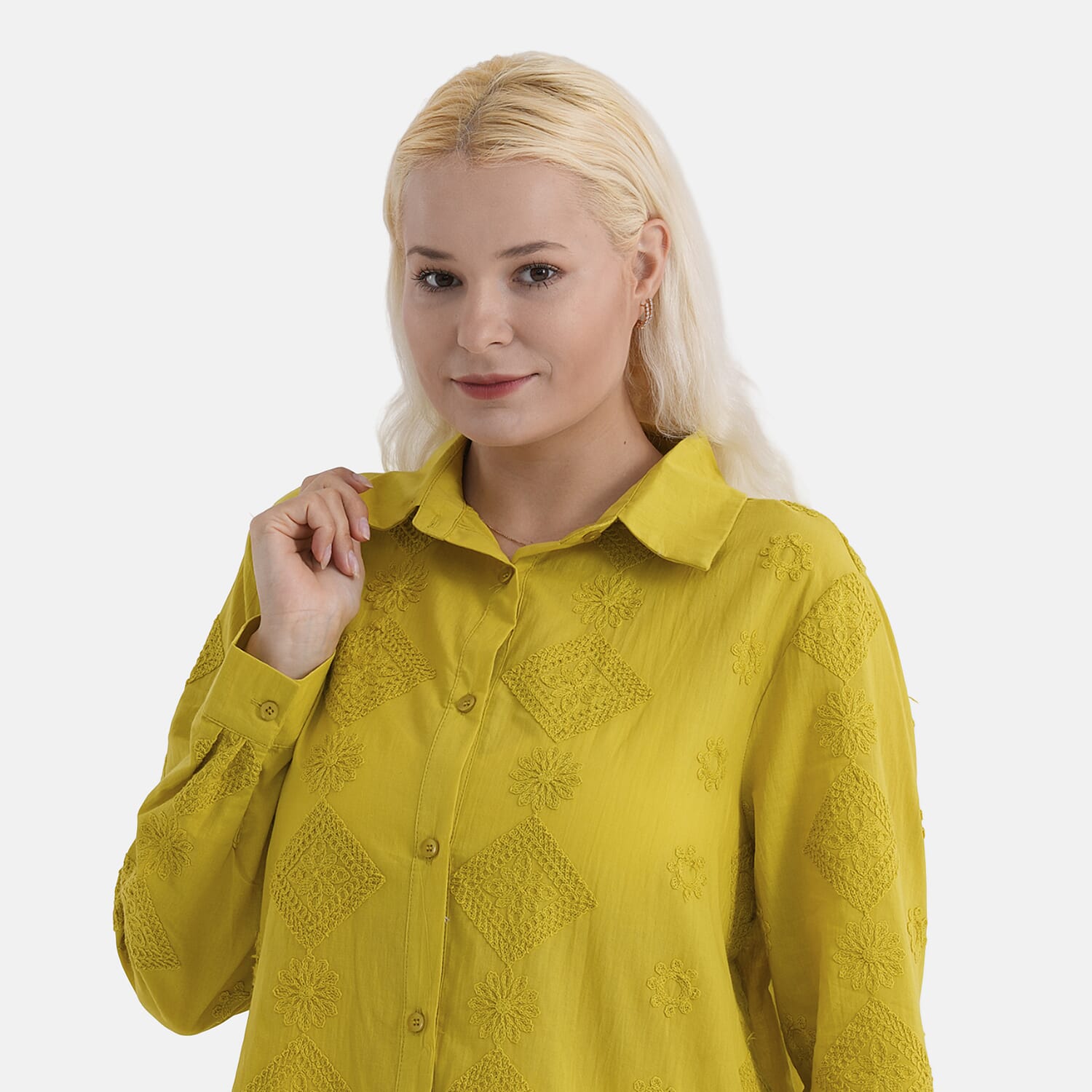 La Marey 100% Cotton Embroidered Shirt (Size 8 to 10) - Yellow