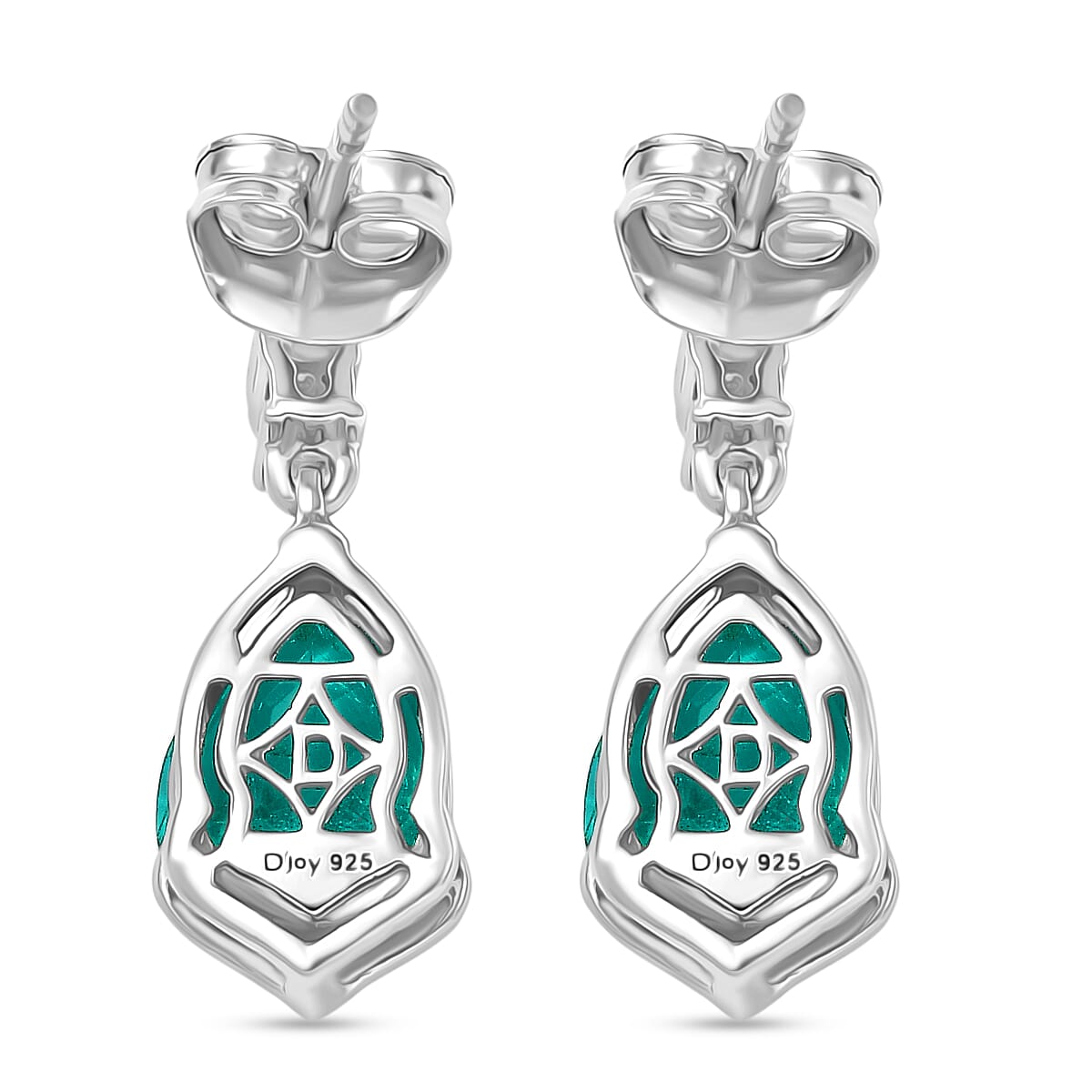 D'Joy, Emeraldine Triplet Quartz , White Zircon Dangling Earring in Platinum Overlay Sterling Silver 4.69 ct  4.690  Ct.