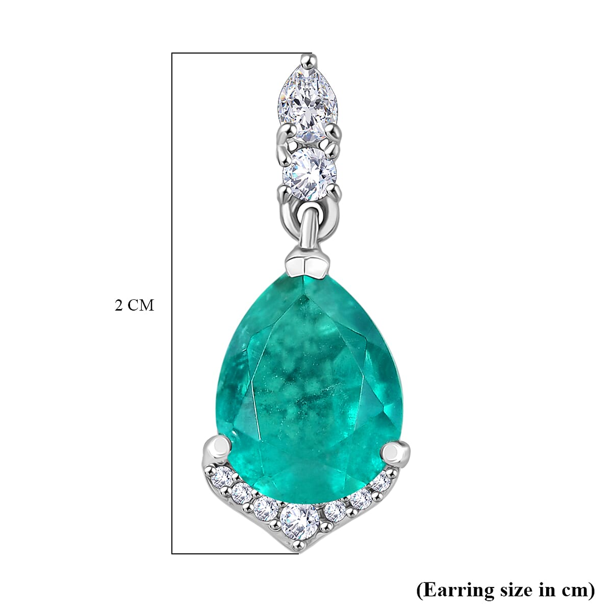 D'Joy, Emeraldine Triplet Quartz , White Zircon Dangling Earring in Platinum Overlay Sterling Silver 4.69 ct  4.690  Ct.