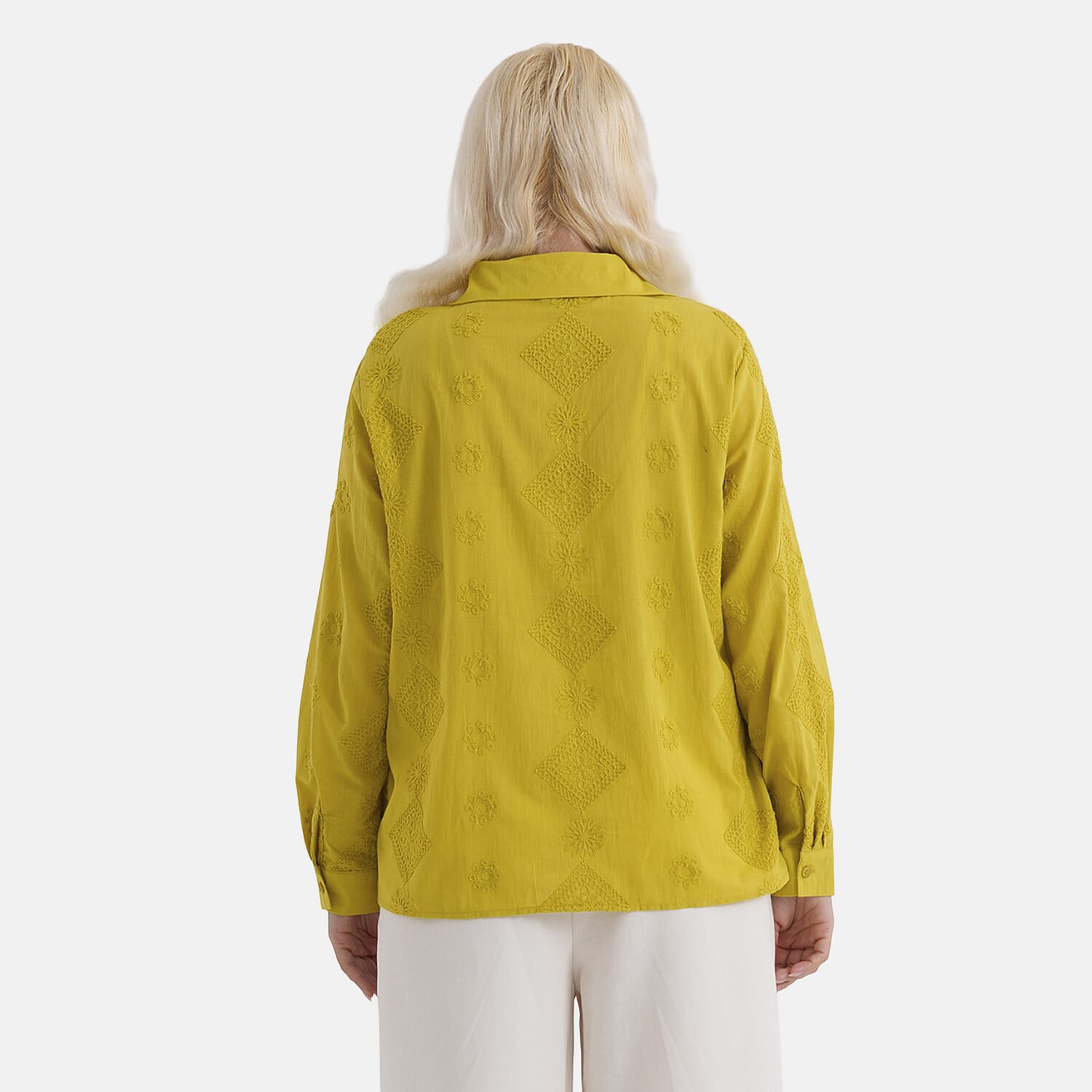 La Marey 100% Cotton Embroidered Shirt (Size 16 to 18) - Yellow