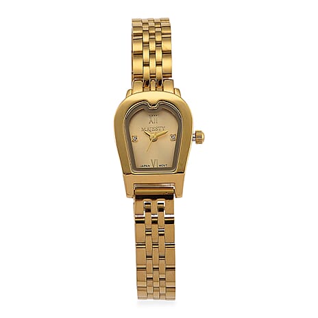 MAJESTY Quartz 7T35 Japan Movement 3ATM WR Gold Sunshine - Crystal Dial - Gold Case Ladies Watch with Gold Stainless Steel Strap