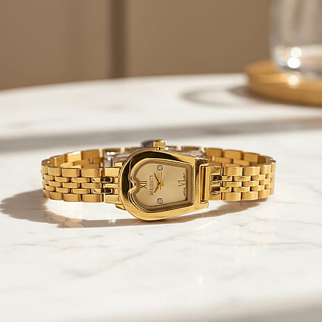 MAJESTY Quartz 7T35 Japan Movement 3ATM WR Gold Sunshine - Crystal Dial - Gold Case Ladies Watch with Gold Stainless Steel Strap