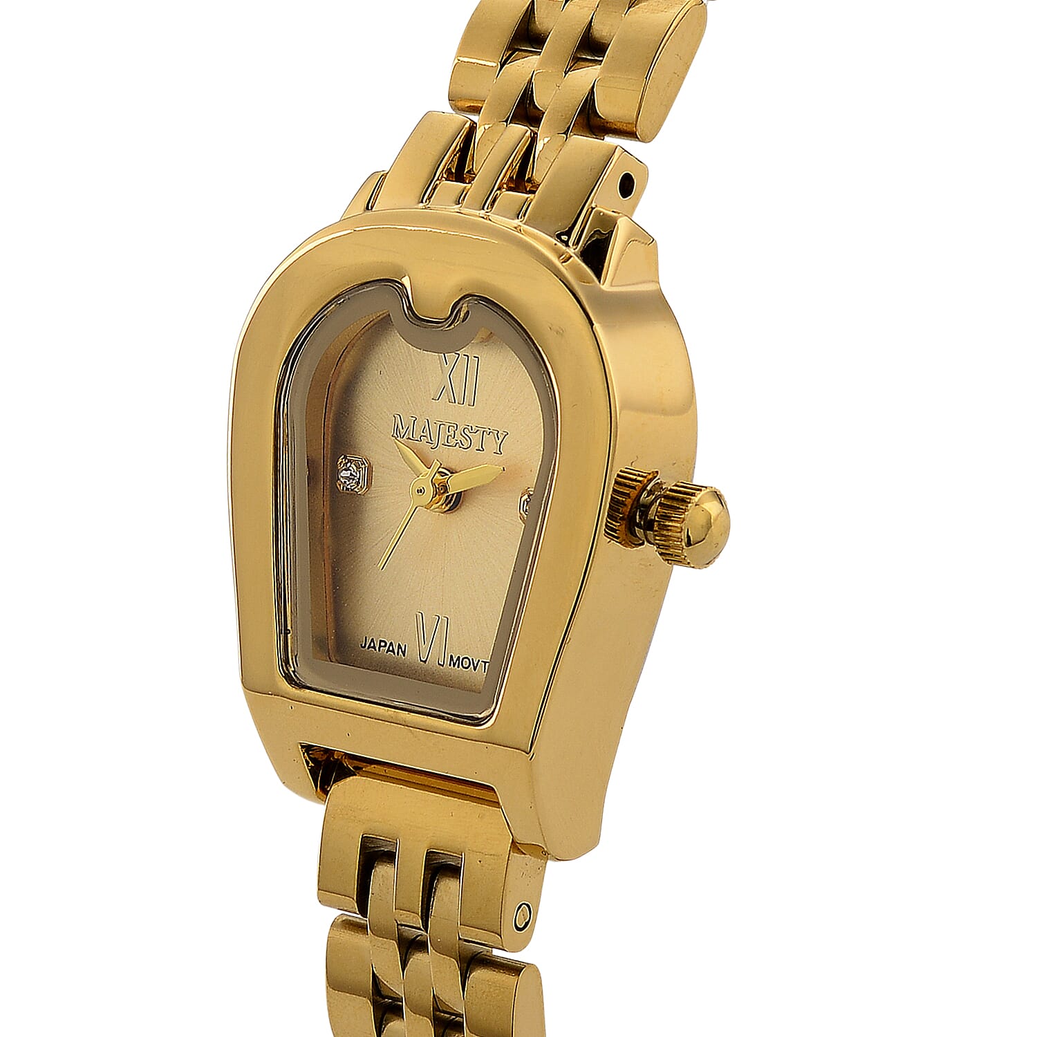 MAJESTY Quartz 7T35 Japan Movement 3ATM WR Gold Sunshine - Crystal Dial - Gold Case Ladies Watch with Gold Stainless Steel Strap