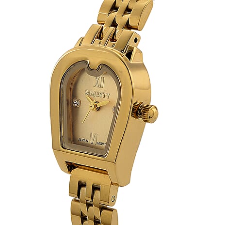 MAJESTY Quartz 7T35 Japan Movement 3ATM WR Gold Sunshine - Crystal Dial - Gold Case Ladies Watch with Gold Stainless Steel Strap