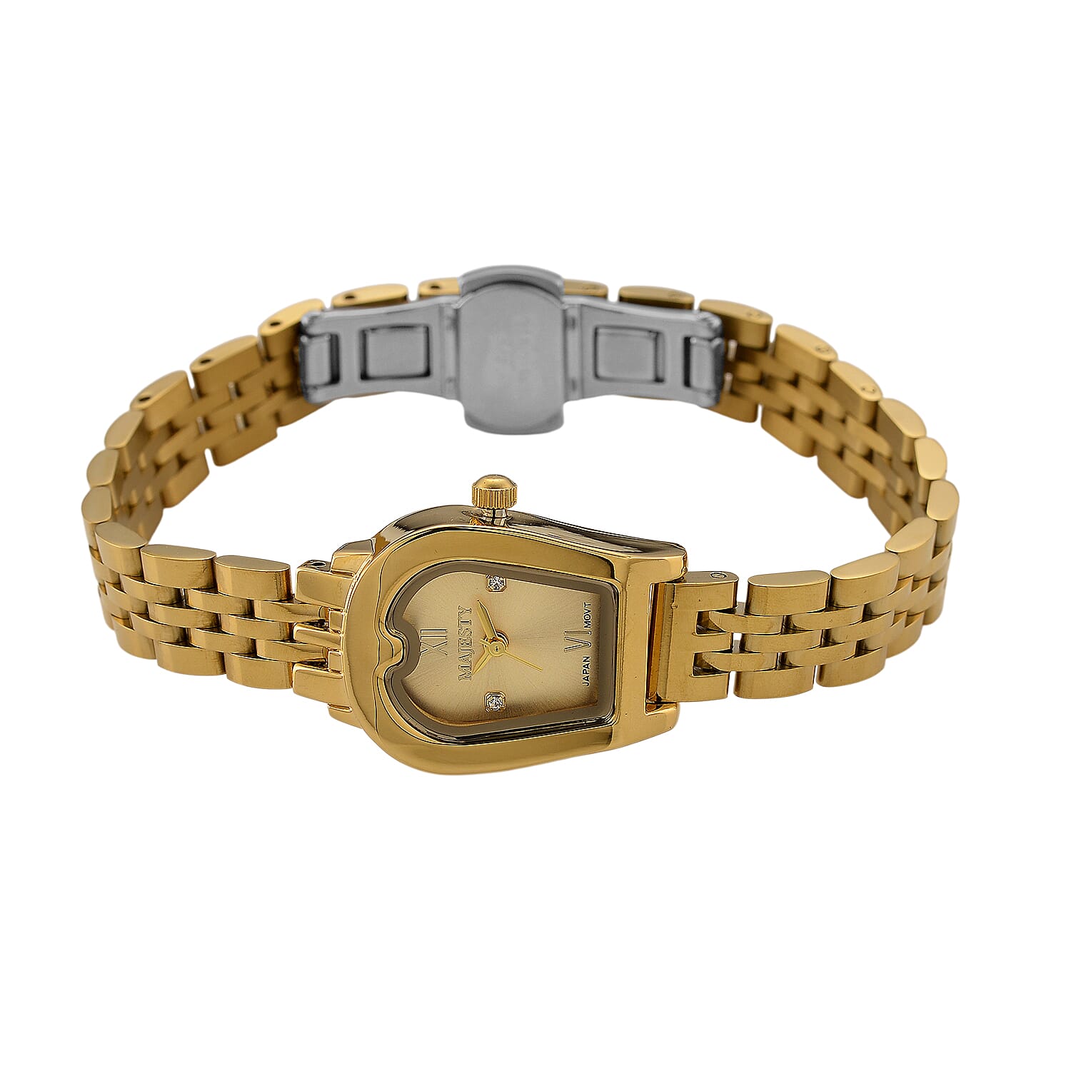 MAJESTY Quartz 7T35 Japan Movement 3ATM WR Gold Sunshine - Crystal Dial - Gold Case Ladies Watch with Gold Stainless Steel Strap