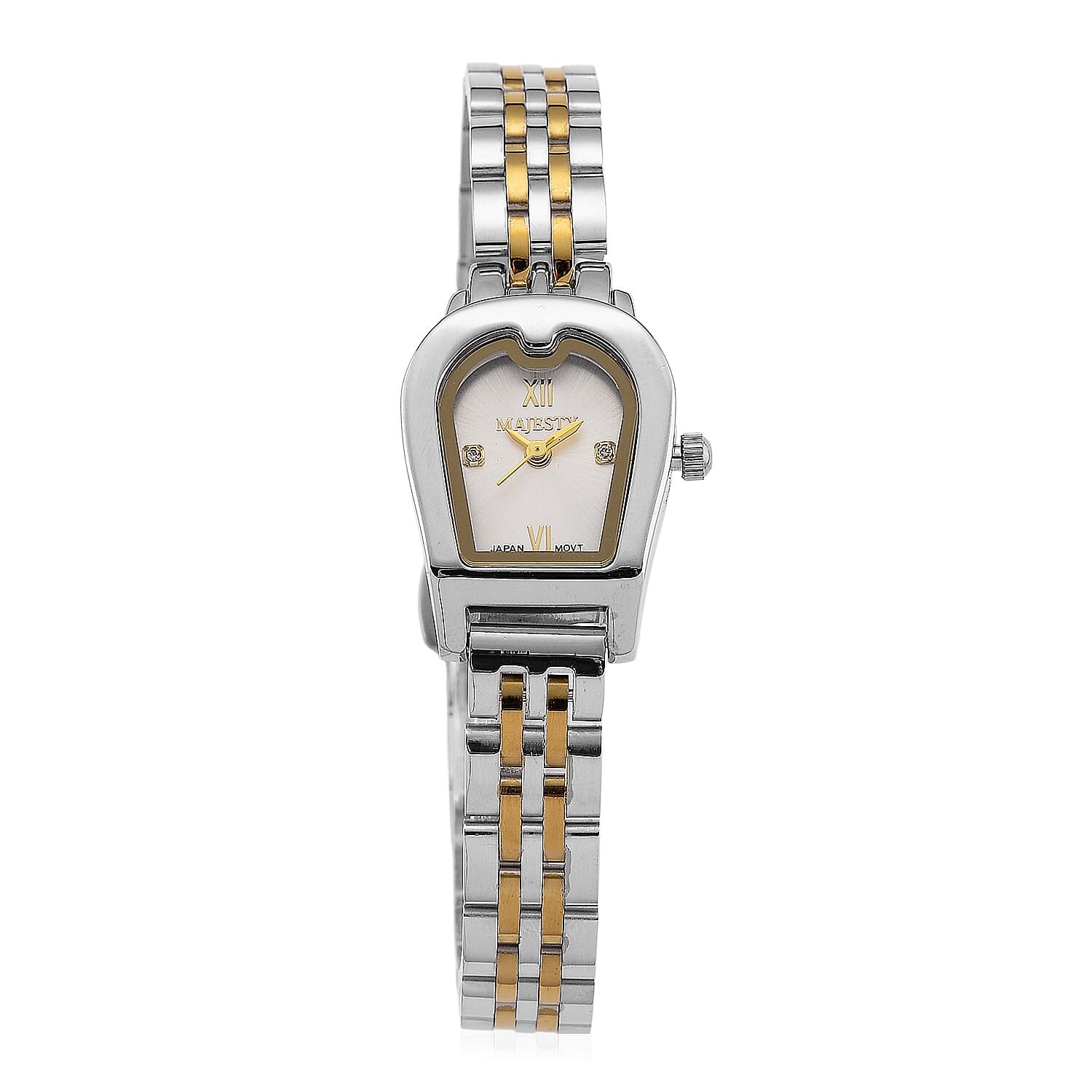 MAJESTY Quartz 7T35 Japan Movement 3ATM WR White Sunshine - Crystal Dial Ladies Watch with Two-Tone Stainless Steel Strap