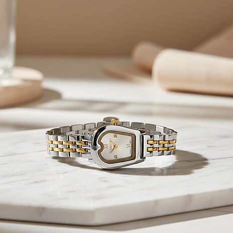 MAJESTY Quartz 7T35 Japan Movement 3ATM WR White Sunshine - Crystal Dial Ladies Watch with Two-Tone Stainless Steel Strap