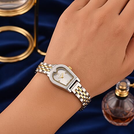 MAJESTY Quartz 7T35 Japan Movement 3ATM WR White Sunshine - Crystal Dial Ladies Watch with Two-Tone Stainless Steel Strap