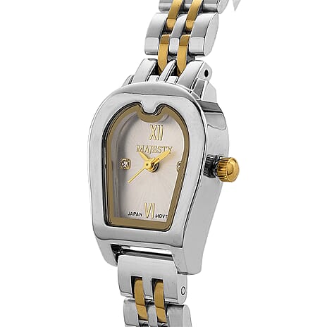 MAJESTY Quartz 7T35 Japan Movement 3ATM WR White Sunshine - Crystal Dial Ladies Watch with Two-Tone Stainless Steel Strap