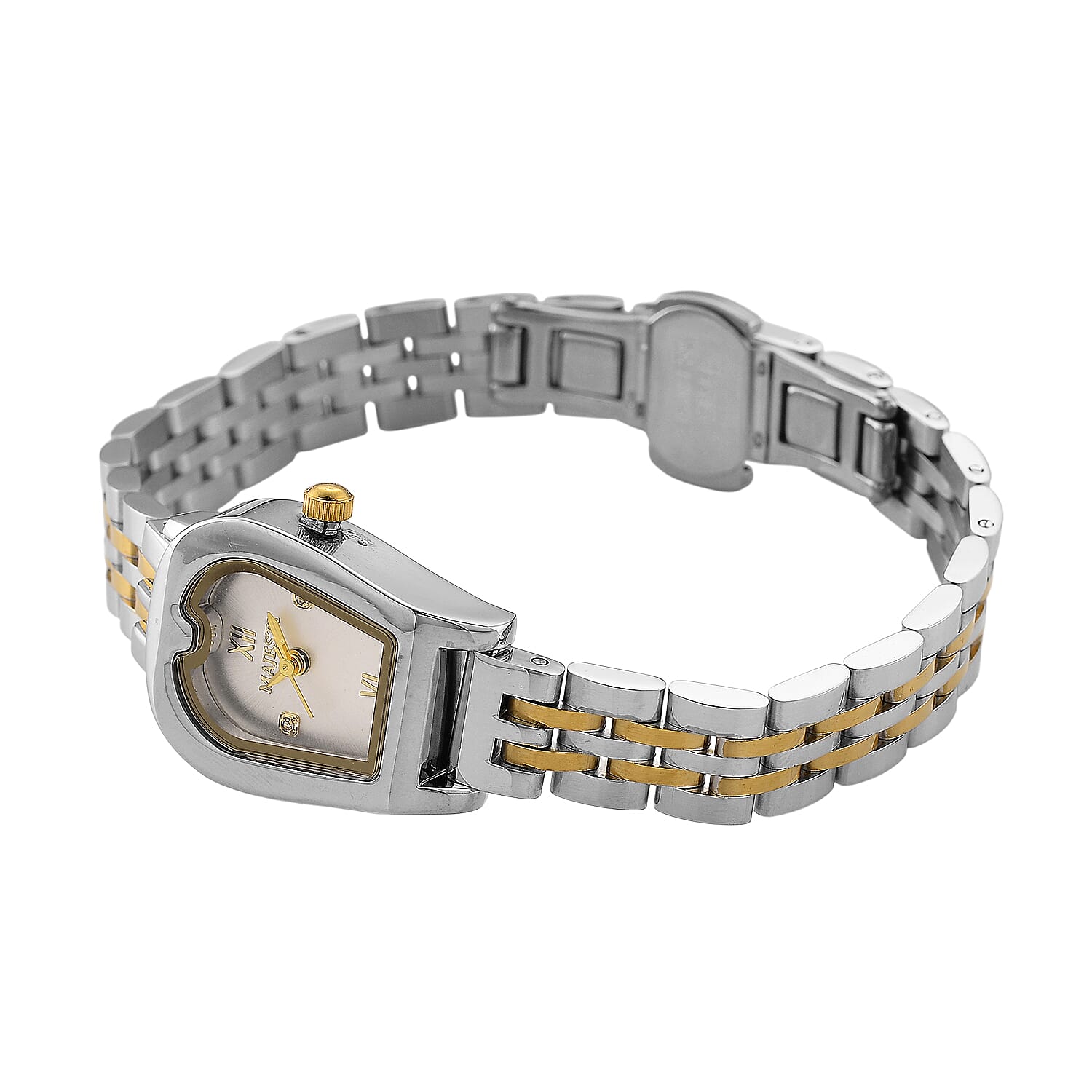 MAJESTY Quartz 7T35 Japan Movement 3ATM WR White Sunshine - Crystal Dial Ladies Watch with Two-Tone Stainless Steel Strap