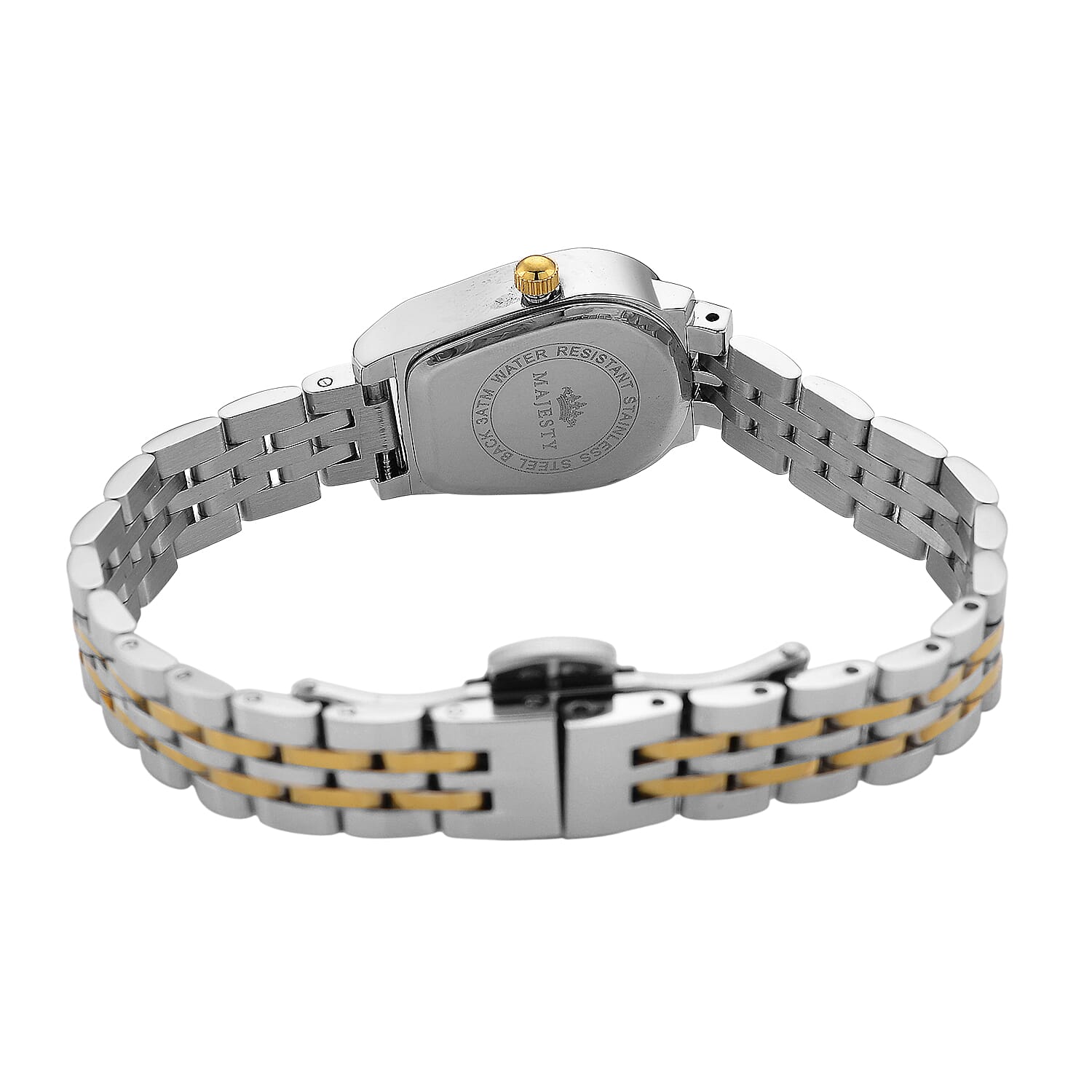 MAJESTY Quartz 7T35 Japan Movement 3ATM WR White Sunshine - Crystal Dial Ladies Watch with Two-Tone Stainless Steel Strap