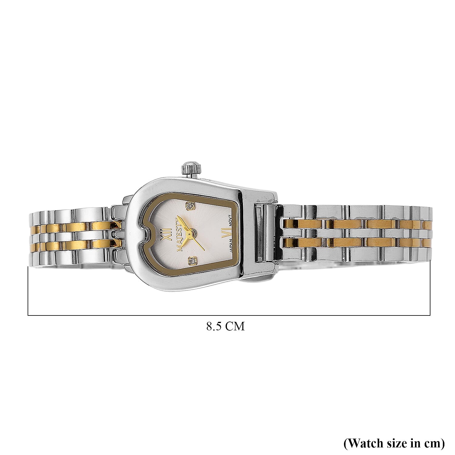 MAJESTY Quartz 7T35 Japan Movement 3ATM WR White Sunshine - Crystal Dial Ladies Watch with Two-Tone Stainless Steel Strap