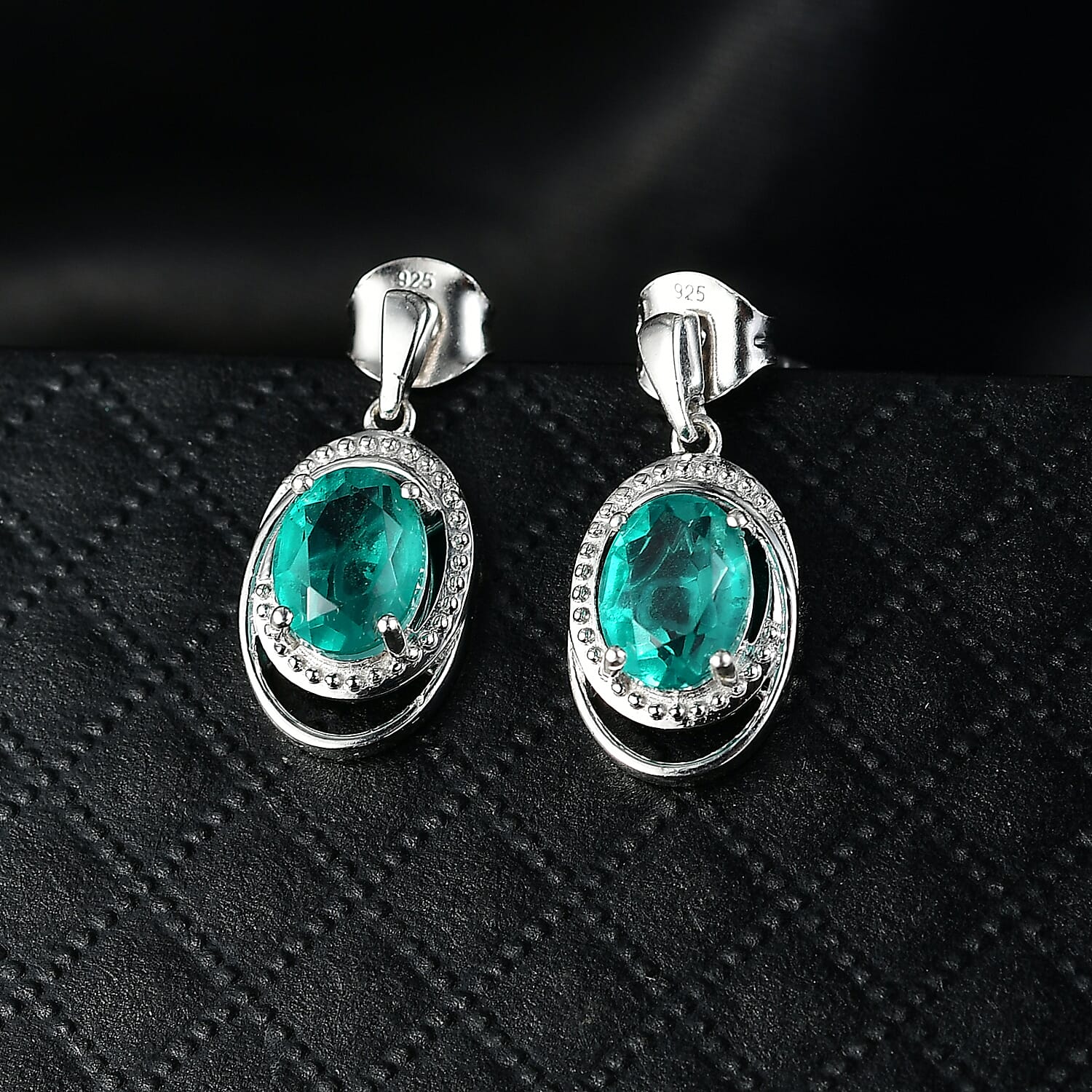 D'Joy, Emeraldine Triplet Quartz  Dangling Earring in Platinum Overlay Sterling Silver 3.35 ct  3.352  Ct.